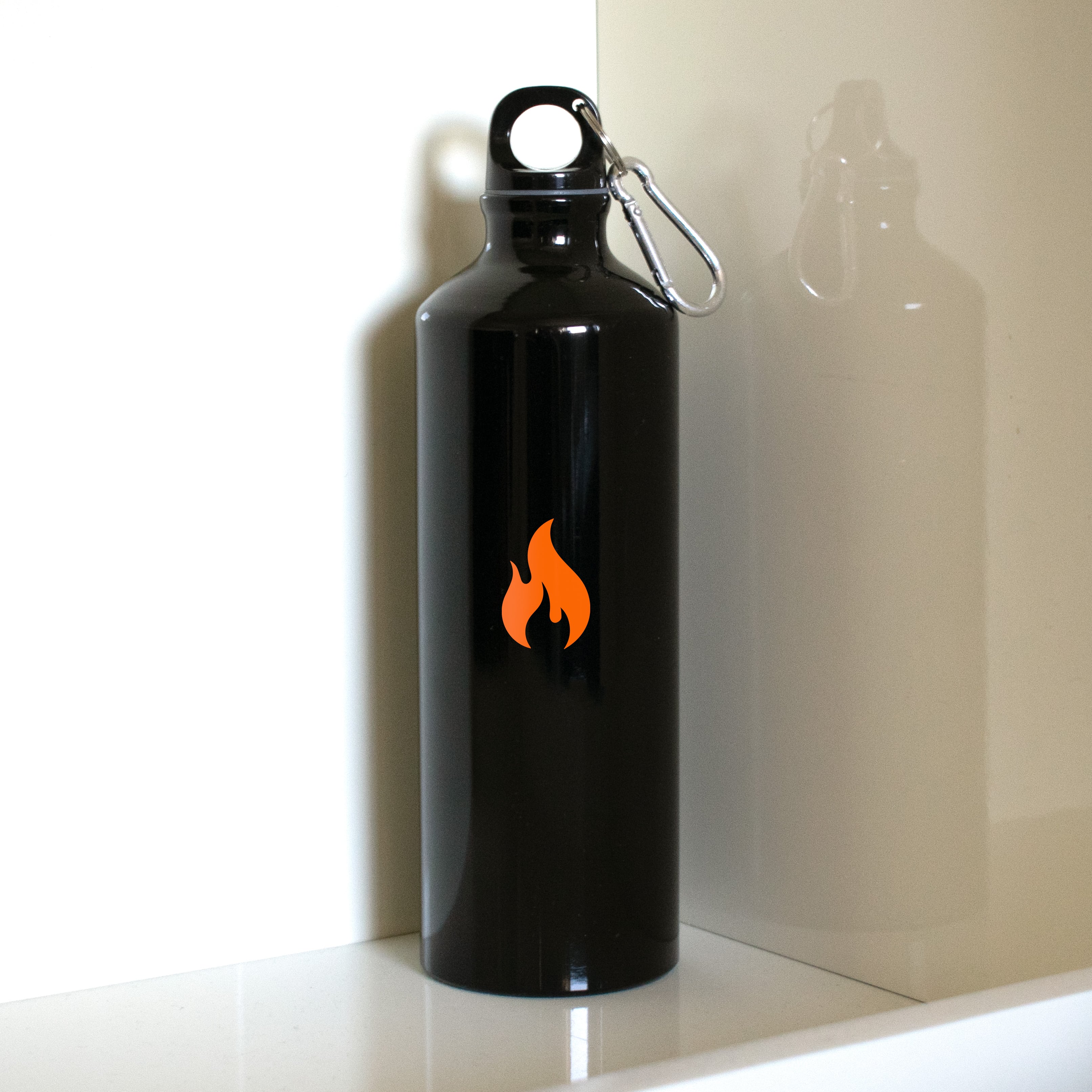 Aluminum Drinking Bottle Black w/Flame NEW